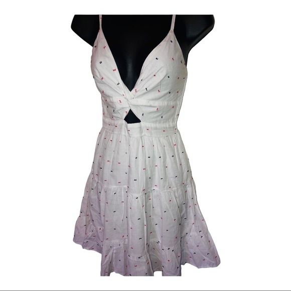 Jessica Simpson white fit and flare cutout dotted cotton mini dress size XS new - Picture 4 of 13